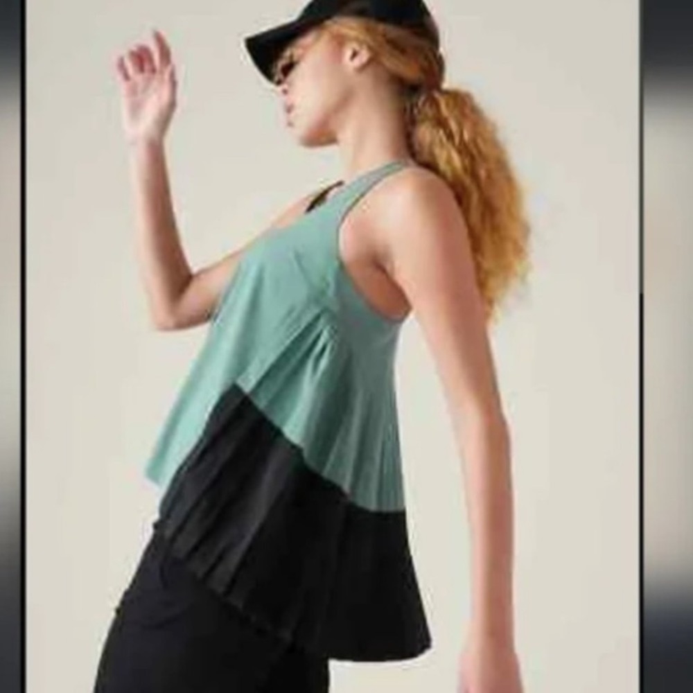 ATHLETA Swing Forward Pleated Tank, Deep Ocean Teal xs extra small NWT
